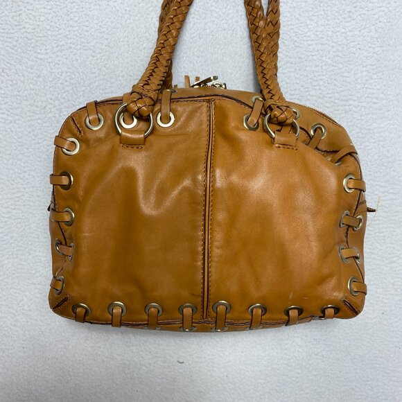VINTAGE Michael Kors ASTOR BRAID Handbag Camel Leather Grommet Satchel Y2K - Picture 8 of 15